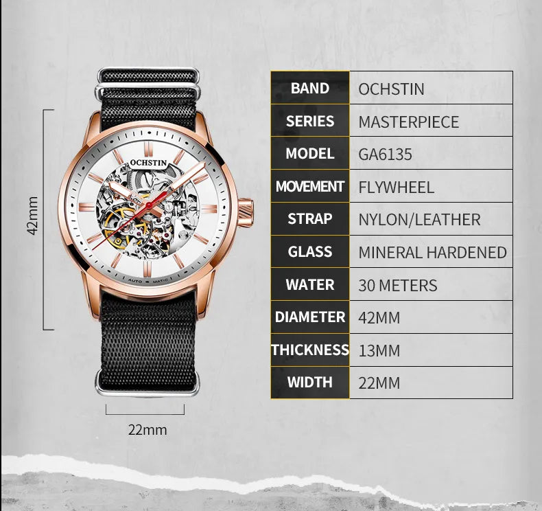 OCHSTIN Automatic Mens Watches Top Brand Luxury Royal Luminous Skeleton Waterproof Mechanical Fashion Male Clock Gifts for Men