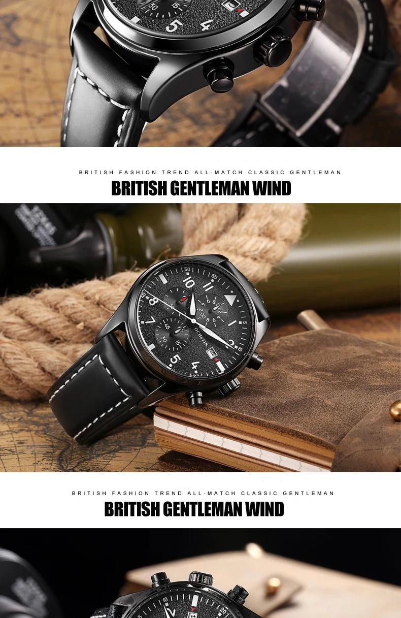 OCHSTIN Authentic Waterproof Sports Men's Watch Three-eye Calendar Quartz Watch Fashion Leather Belt Male Casual Wirstwatch