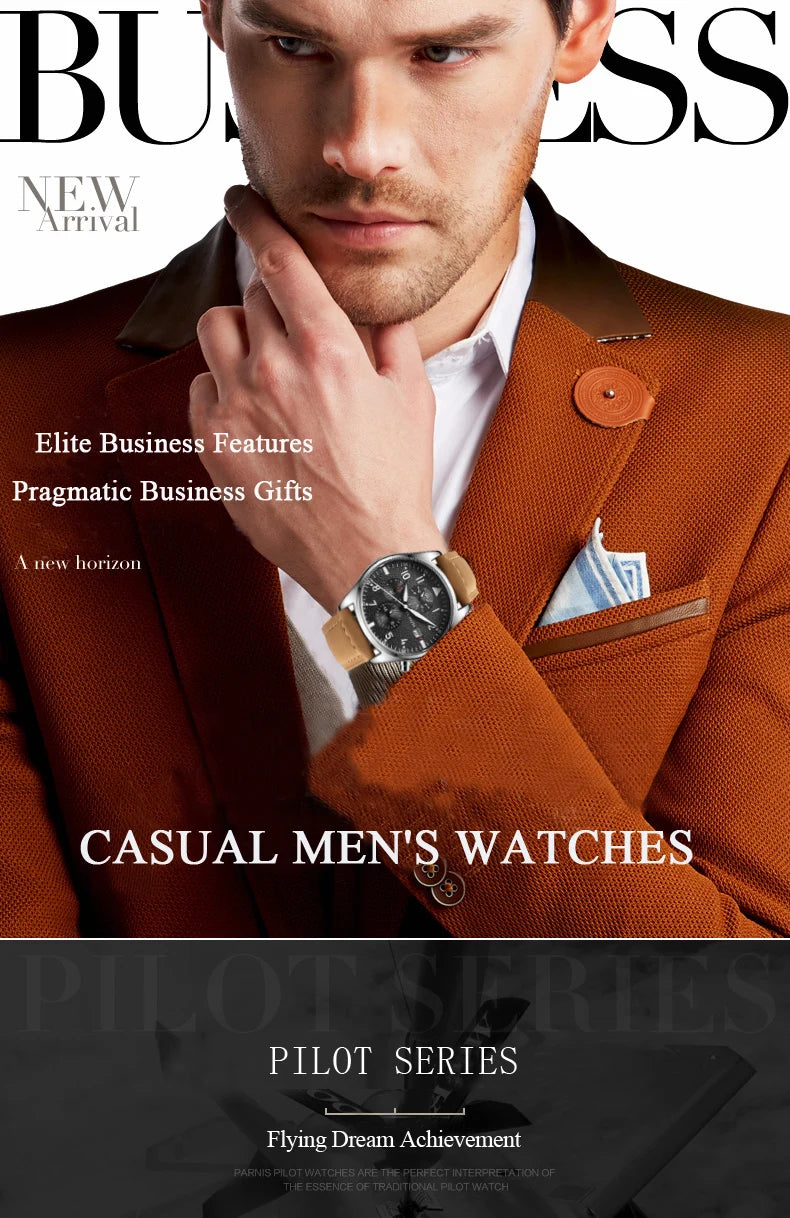 OCHSTIN Authentic Waterproof Sports Men's Watch Three-eye Calendar Quartz Watch Fashion Leather Belt Male Casual Wirstwatch