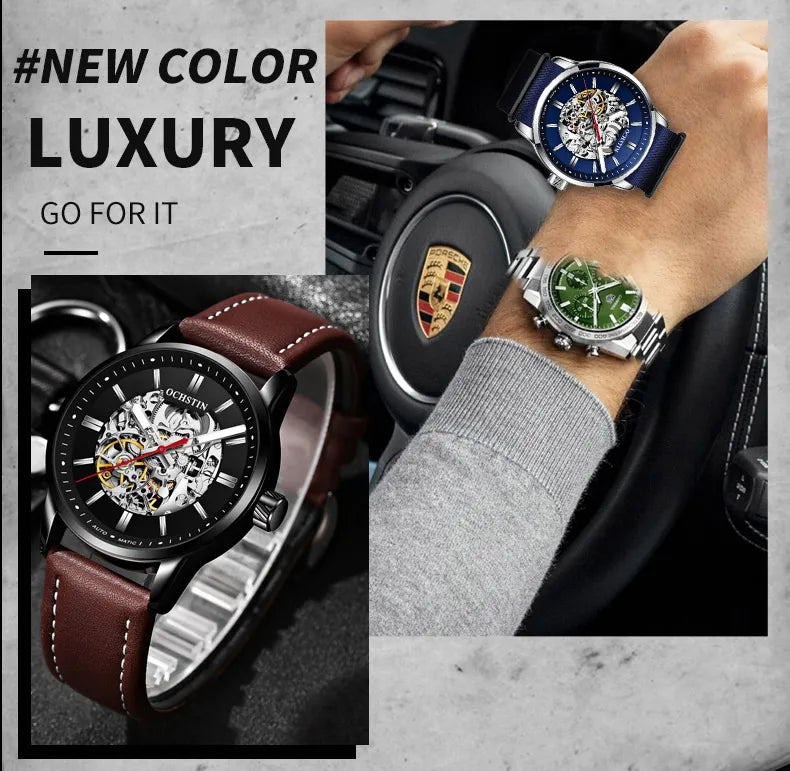 OCHSTIN Automatic Mens Watches Top Brand Luxury Royal Luminous Skeleton Waterproof Mechanical Fashion Male Clock Gifts for Men