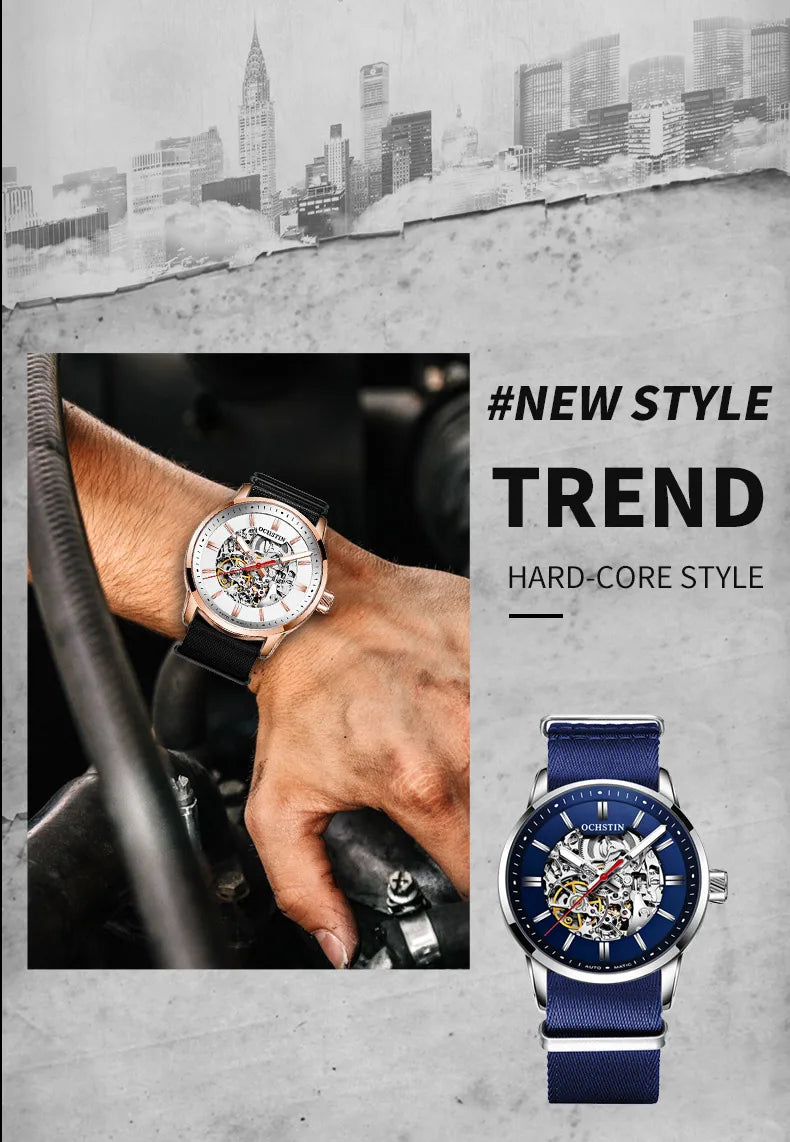 OCHSTIN Automatic Mens Watches Top Brand Luxury Royal Luminous Skeleton Waterproof Mechanical Fashion Male Clock Gifts for Men