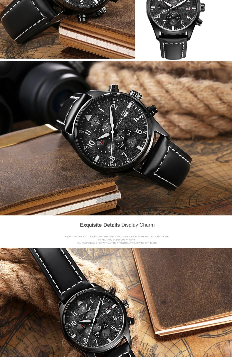 OCHSTIN Authentic Waterproof Sports Men's Watch Three-eye Calendar Quartz Watch Fashion Leather Belt Male Casual Wirstwatch