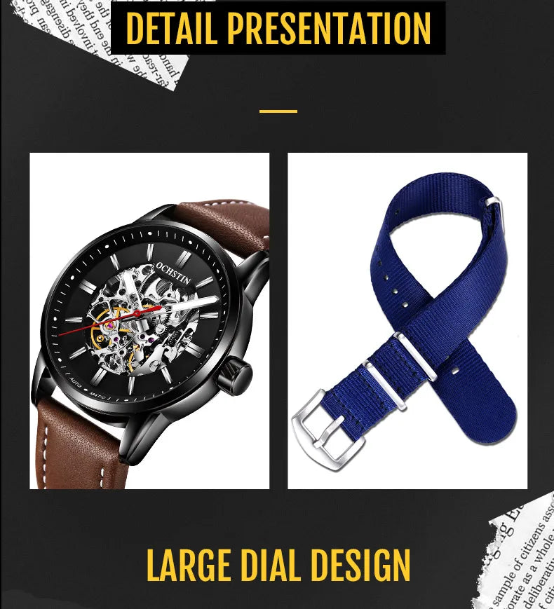 OCHSTIN Automatic Mens Watches Top Brand Luxury Royal Luminous Skeleton Waterproof Mechanical Fashion Male Clock Gifts for Men