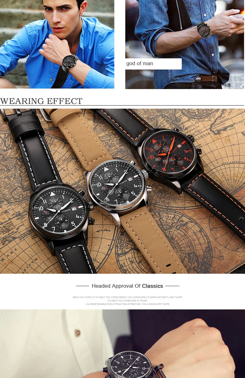 OCHSTIN Authentic Waterproof Sports Men's Watch Three-eye Calendar Quartz Watch Fashion Leather Belt Male Casual Wirstwatch