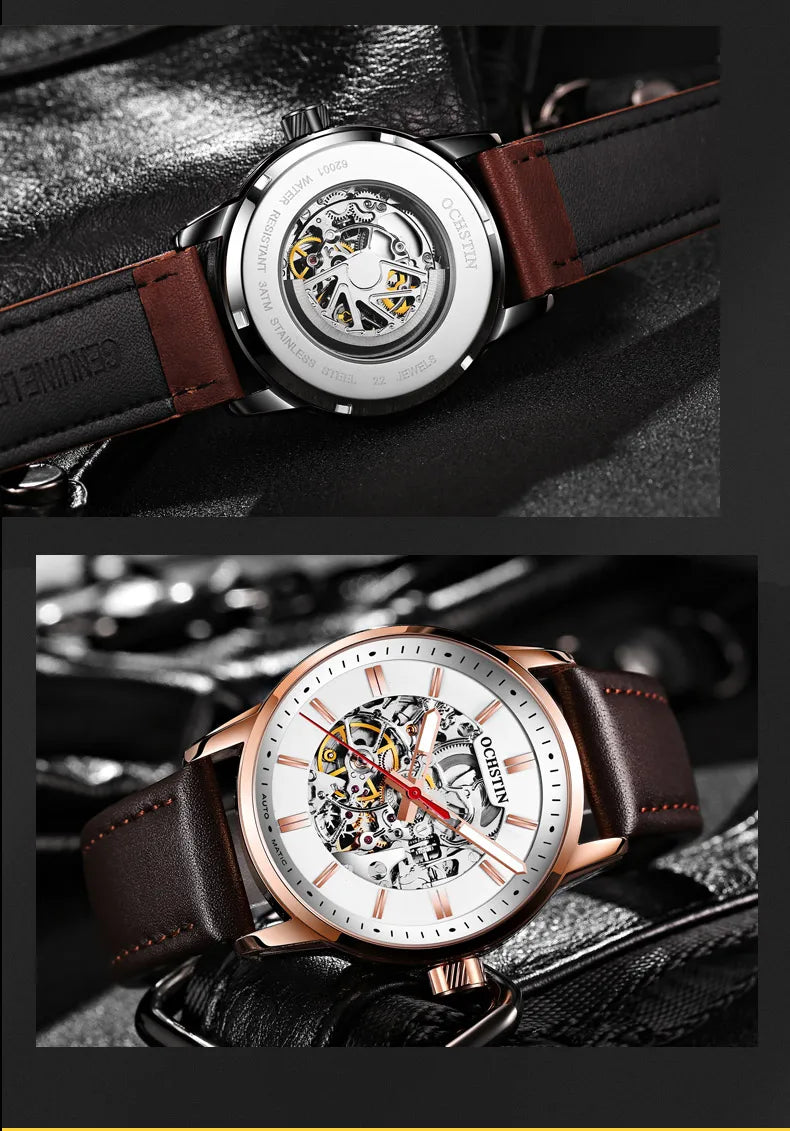 OCHSTIN Automatic Mens Watches Top Brand Luxury Royal Luminous Skeleton Waterproof Mechanical Fashion Male Clock Gifts for Men
